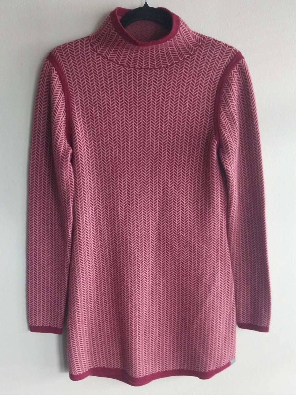Title Nine Burgundy Chevron Merino Wool Blend Long Sleeve Mock Neck Barra Dress